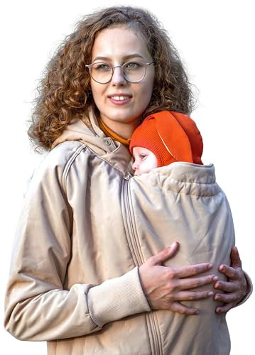 manduca by MaM Babywearing Jacket > SoftShell Jacket Sand < 3in1 Outdoor- Tragejacke mit Babyeinsatz für Schwangerschaft und Babytragen, winddicht & wasserdicht, für Bauch und Rückentragen (beige)
