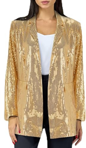 Damen Pailletten Blazer mit Glitzer Langarm Rave Jacken Blazer Sakko Pailletten Jacke Lässig Langarm Glänzend Metallic Glitzer Arbeitsjacke Bomberjacker Mantel Party Baseball Jacke Bikerjacke