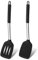 Onader Silicone Spatula Pack of 2, Non-Stick Kitchen Slotted Solid Turners with Stainless Steel Handle, Ideal for Fish, Egg, Pancake, Heat Resistant & Dishwasher Safe, Black