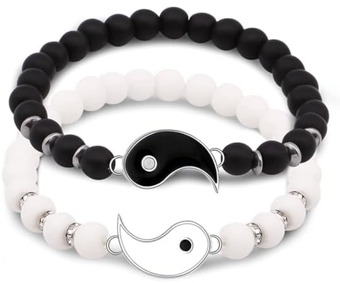 NHPY 2 Stück Freundschaftsarmbänder, Armband, Matching Yin Yang Verstellbare Perle Freundschaft Bangle Pärchen, Personalisierte Armbänder Für Paare Und Bester Freund,Matching Bracelets,BFF Armbänder