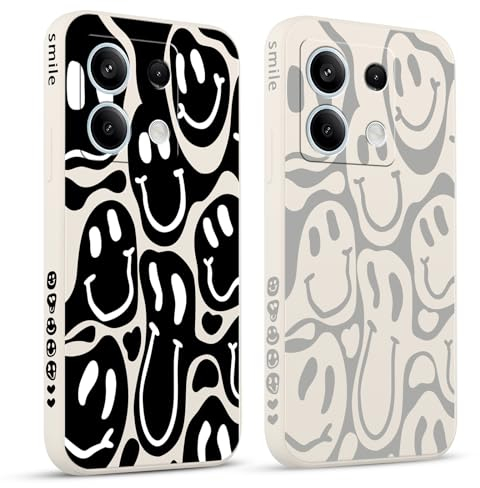 Pnakqil 2 stück Handyhülle für Xiaomi Redmi Note 13 5G 6.67,Hülle Lustiges Verdrehtes Lächeln Face Design Grimace Bemaltes Muster süß Aesthetic Mädchen Silikon Schutzhülle Tasche Kameraschutz Case