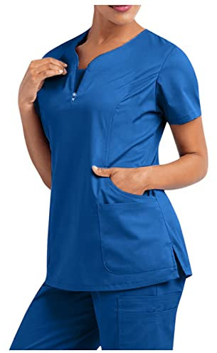 Damen Kasacks Pflege Schlupfkasack Kurzarm Kasack Berufskleidung T Shirt V Ausschnitt Tops mit Taschen Krankenpflege Altenpflege Pflegekasack Medizinische Klinikkasack Schlupf-Kasack Oberteile
