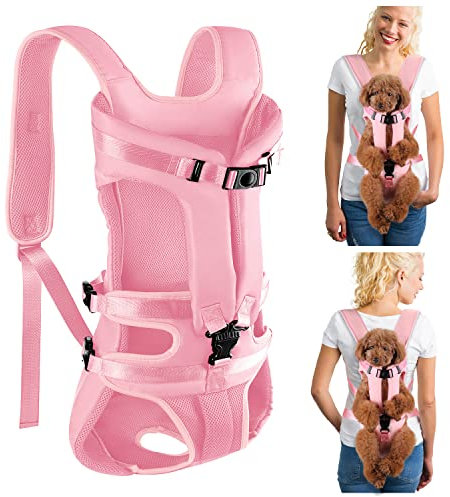 Lukovee Hunderucksack, Beinfreiheit, leicht anzuziehen, für kleine und mittelgroße Hunde, verstellbar, freihändig, Brusttrage für Wandern, Radfahren (Pink, XL)