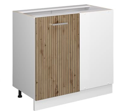 Vicco Eckunterschrank R-Line, Artisan-Eiche/Weiß, 86 cm ohne Arbeitsplatte