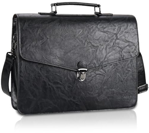 Estarer Mens Slim Leather Briefcase 15.6 Inch Laptop Satchel Messenger Bag for Work Business Office Black - Gifts For Him