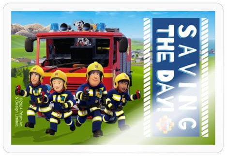 Spreadshirt Feuerwehrmann Sam™ Und Sein Team Saving The Day Sticker, max. 10x10 cm, 10 x 10 cm, Transparent glänzend