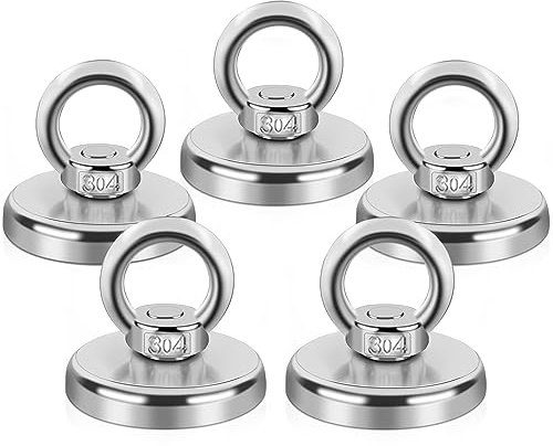 5 Stück Magnet Stark Neodym Magnete Extra Stark Magnetfischen, 42 mm Super Starker Angelmagnet mit Loch für Zuhause, Werkstatt,Teichbergung, zum Magnetfischen in Seen,Rasen,Ozean