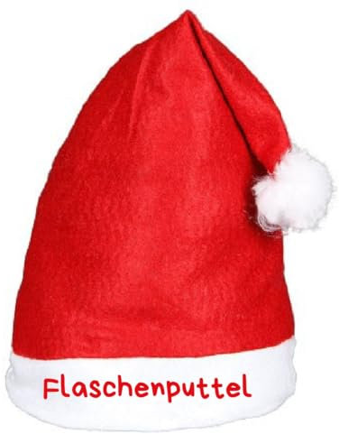 Alsino Flaschenputtel Weihnachtsmütze Premium Nikolausmütze mit Spruch Sprüche Lustig - Weihnachtsmann Mütze rot mit Bommel Weihnachtsfeier Xmas Christmas Nikolaus