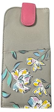 Mala Leather Zinnia Glasses Case - Wide Fitting Floral Flowers Leather Tab Top Glasses Case (Grey)
