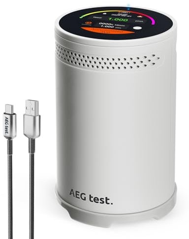 AEGTEST HOUND-3699 Radon Detector with High-Sensitivity Sensor, 10-Minute Measurement Updates, Audible & Visual Alarms, Touchscreen Color Display, Long-Term Radon Monitoring for Home - White