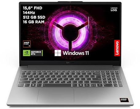 Lenovo LOQ Essential Gen 10 - Ordenador Portátil Gaming IA 15.6 FHD (AMD Ryzen 7 7735HS, NVIDIA GeForce RTX 4050, 16GB RAM, 512GB SSD, 144Hz, Wi-Fi 6, Sin Sistema Operativo) QWERTY Español - Gris