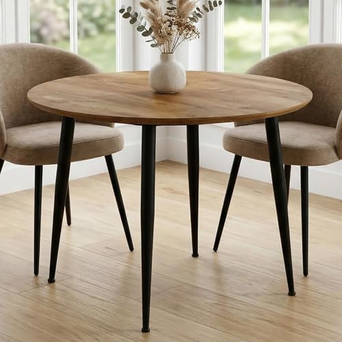 Esstisch NEVERS rund 100 cm, Nussbaum Finish - Esszimmertisch mit pflegeleichter Melaminbeschichtung, stabiles Metallgestell, runder Küchentisch ideal für kleinere Essbereiche, Platz für 2-4 Personen