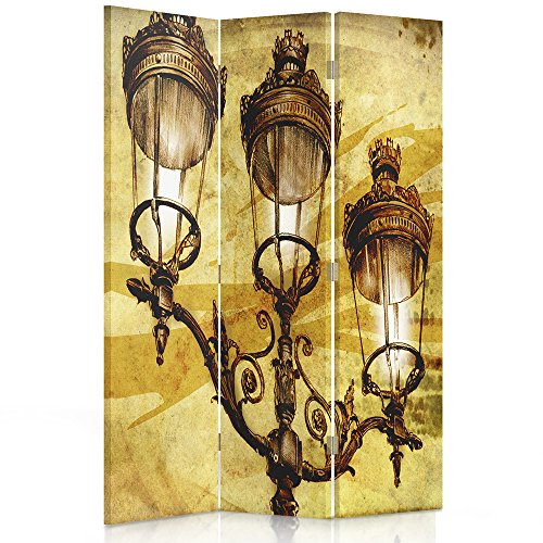 Feeby Frames. Raumteiler, Ggedruckten auf Canvas, Leinwand Wandschirme, dekorative Trennwand, Paravent einseitig, 3 teilig (110x150 cm), Vintage, Lampe, Zeichnung, GELB, SCHWARZ