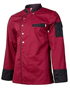 Clinotest Kochjacke, Bäckerjacke, langarm mit Druckknopfverschluss, in der Farbe Maroon, Modern Style (XXXL)