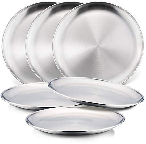 HaWare 6-Piece 18/8 Stainless Steel Plates, Metal 304 Dinner Dishes for Kids Toddlers Children, 8 Inch Feeding Serving Camping Plates, Reusable and Dishwasher Safe