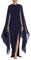 MAYFASEY Damen Elegant High Split Flare Sleeve Formal Abendkleider Maxikleid mit Umhang, Marineblau, Mittel
