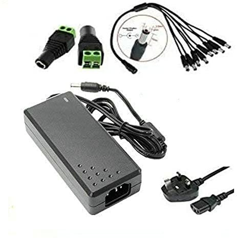 BW Fuente de alimentación de 12 V, 7 A, 84 W CC, 100-240 V CA a 12 V CC, 7 A, 84 W, transformador LED con un cable divisor de alimentación CCTV de 8 vías para cámaras CCTV, monitores LCD TFT, tira de