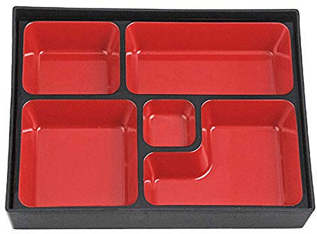 Needzo Boîte à bento japonaise traditionnelle authentique à 5 compartiments pour sushis, riz, sauce, 25,4 x 19,1 cm