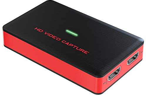 DIGITNOW USB3.0 HDMI Video Capture Card,1080P 60FPS HD Game Recorder Cam Link with HDMI Passthrough Live Streaming Recording Work with Xbox PS5 PS4 Swtich, Red, 3.66*2.16*0.59 in, BR140