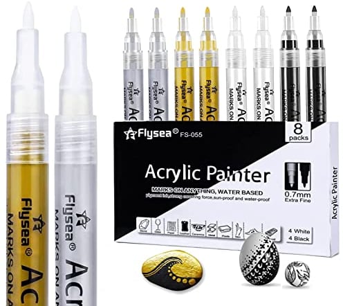 Crayons acryliques pour pierres étanches - Noir et blanc - 0,7 mm - Pointe fine - Pour bois, peinture, toile, métal, verre, album photo, cuir, dessin bricolage, céramique