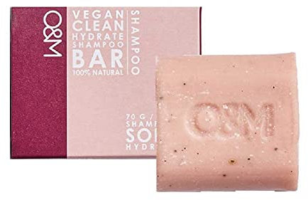 O&M Hydrate Shampoo Bar I Feuchtigkeitsspendende Haarseife I Reinigt sanft durch rote Tonerde I Macadamia-Öl pflegt das Haar I Wohltuende & natürliche Haarpflege I 70gr
