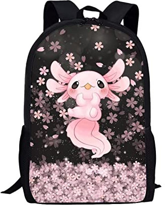 xixirimido Kinder-Schulrucksack für Jungen und Mädchen, Schulterrucksack, Tagesrucksack, Axolotl Kirschblüte, Einheitsgröße, Lässiger Tagesrucksack