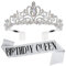 DRESHOW Geburtstagskrone und Schärpe für Damen Geburtstagskönigin Schärpe & Strass Tiara Set Geburtstag Tiaras und Schärpen für Mädchen Geburtstag Dekorationen Haarschmuck Glitter Schärpe für Party
