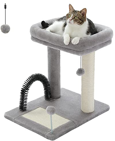PETEPELA Pequeño árbol rascador de 51 cm con columna de sisal, para gatos, color gris