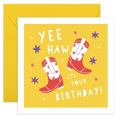 Central 23 Geburtstagskarte Western – Yeehaw It's Your Birthday – Cowboystiefel – Grußkarten für Onkel Tante Papa Großvater – kommt mit lustigen Aufklebern