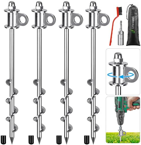 Lifeswell 4 Stück Erdanker Bodenanker Heringe Camping - 32.5CM Zeltheringe,Vollständig Verschweißt, Einfach Einzuschrauben und Wiederverwendbar, für Campingzelte, Trampoline, Schuppen, Sicherung von