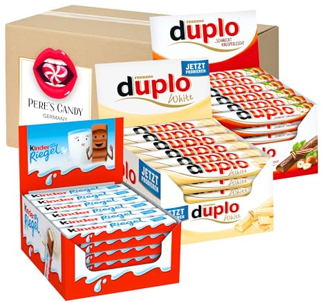 Pere's Candy Bundle für Ferrero Duplo - Duplo White Einzelriegel 2 x 40erPack (728g) und Kinder Riegel 36erPack (756g) + Pere's Candy Notepad DIN A7-25 Blatt
