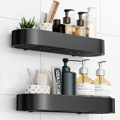 ZUIMENG Duschablage Ohne Bohren, 2 Stück Rostfreie Duschregal Badregal mit 4 Haken, 38-40cm Großer Kapazität Shampoo Halterung Duschkorb,Regal Ablage für Badezimmer und Küche (Schwarz)