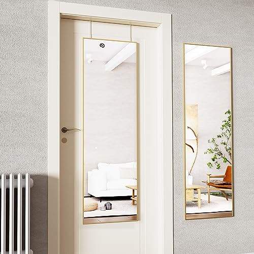 Koonmi Ganzkörperspiegel, 41x127cm Wandspiegel, Hängespiegel mit Rahmen aus Aluminiumlegierung für Garderobe und Schlafzimmer, Gold