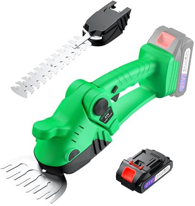 GARLLEN 21V Cordless Hedge Trimmer, 2-In-1 Shrub Trimmer Grass Shear with 1PCS 2.0Ah Battery and Charger, Handheld Electric Grass Trimmer with 2 Replaceable Blades for Lawn Care, Branches Pruning