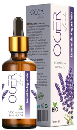 OGER Bio Lavendelöl 30ml [100% NATURREIN] - Der Echte Lavendel - Lavandula Angustifolia - Ätherisches Öl Bio - Duftöl Lavendel für Aromatherapie, Diffusoren, Raumduft, Duftkerzen und -Seifen