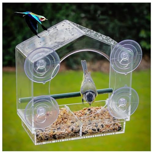 SJWJWOO Clear Window Bird Feeder Strong Suction Cups with Drain Holes Clear Window Bird Feeder Removable Tray One Way Mirror Bird Feeders for Window,Type-A