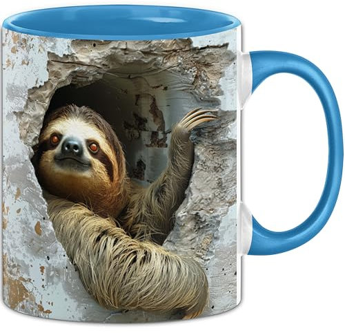 Trendation - 3D Faultier Tasse Geschenk Kaffee-Becher Faultier (Blau)