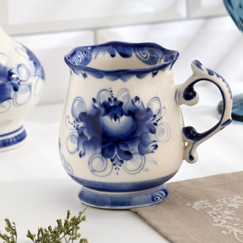 AEVVV Juego de tazas tradicionales de porcelana pintadas a mano, adorno floral azul y blanco, 2 piezas, 4.7 pulgadas de alto, 4177680_x2