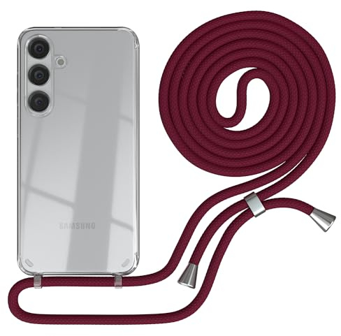 EAZY CASE - Handykette kompatibel mit Samsung Galaxy S24 Plus Kette zum Umhängen für Galaxy S24 Plus Hülle mit Band aus Silikon stoßfeste transparente Handyhülle als Fallschutz in Burgunder Rot