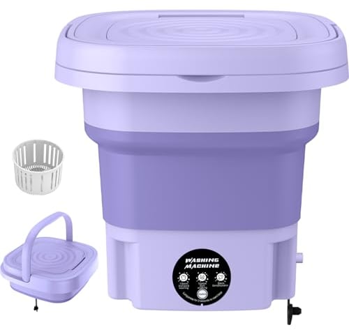 3 Modalità Piccola Lavatrice Efficiente, Adatto per il campeggio, i viaggi, i viaggi d'affari, pieghevole, timer a tre velocità, risparmio energetico e protezione ambientale, colore viola