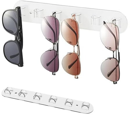 Porte Lunettes, Porte-Lunettes Mural, Rangement Lunette en Acrylique 6 Fents, Pas de Poinç Onnage Presentoir Lunettes, Rangement Lunette Suspendu pour PréSentation & Organisation(Transparent)