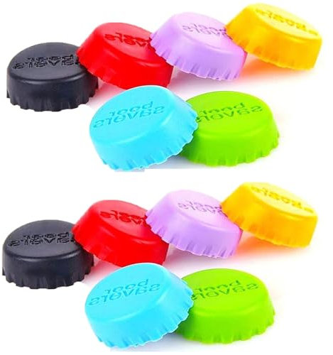 12 Silicone Colored Bottle caps, Reusable Bottle caps for Champagne stoppers, Beer Pads, Silicone Environmentally Friendly Rubber caps, Sealed Bottle caps for Wine (6 Colors)