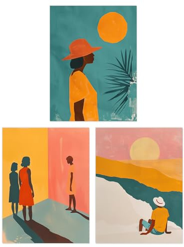 Wee Blue Coo Set of 3 Prints African Sun Summer Teal Warm Bright Living Room Poster Wall Art A4