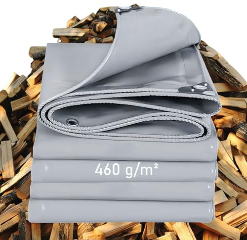 LDQBF Telone Occhiellato,3.5x7m 460g/m² pvc telone per Esterno in Rinforzato con Occhielli Copertura per Barche Legno Piscina Mobili da Giardino Auto grigio
