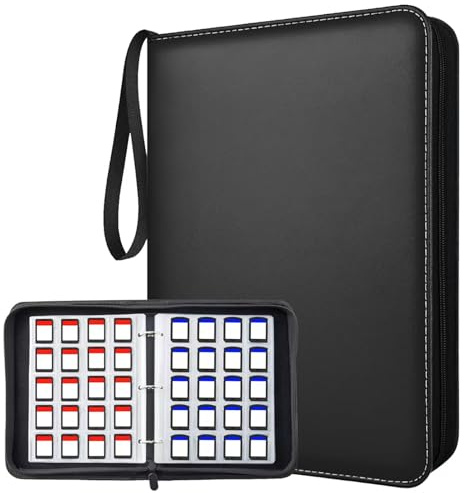 300 Slots Game Card Holder Binder for Animal Crossing ACNH Mini Cards & Amiibo Storage Organizer with Sleeves Compatible Nintendo Switch, PS Vita, SD Memory Cards, Portable Card Album Book (Black)