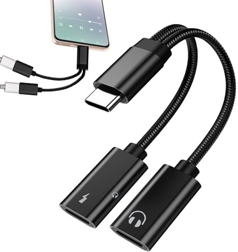Huybaa Adaptador Tipo C Doble 2 en 1, USB C Splitter, Adaptador USB C a Jack, Doble Conector Adaptador Auriculares Tipo C de Audio Auxiliar con Carga Rápida, Cable Divisor Aaptador