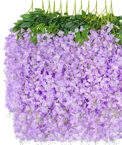 12 Pcs Artificial Wisteria Flowers Garland, 3.6 FT Silk Fake Flowers Hanging Vine for Indoor Outdoor Home Garden Christmas Wedding Party Decoration (Light Purple)