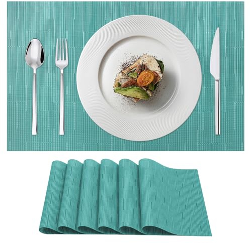 AMFUN 6er Set Tischsets Abwaschbar, Gewebte Platzdeckchen, Wasserdicht Platzsets für Küche Hause Restaurant und Hotel, 45x30cm, Blau