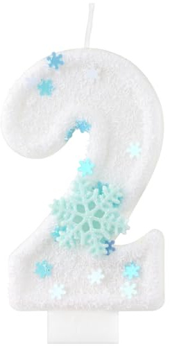 Frozen 2nd Birthday Candles,Girls 2nd Birthday Decorations,Snowflake Number 2 Candle for Cake,Blue White Candles Frozen Cake Toppers for Snowflake Themed Birthday Party,Christmas,Wedding Supplies