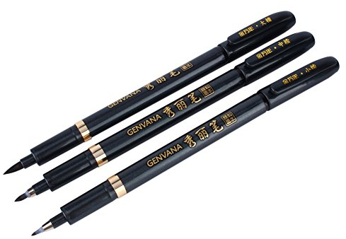 Delaman Kalligrafie Stift Set 3 Pinselstift mit weich Spitze für Schreiben Schriftzeichen Manga Handlettering (Schwarz)